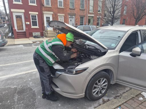 Jump start service in Hoboken NJ helping dead car battery roadside assistance 24/7 roadside assistance Jumpstart in Jersey City NJ near Kennedy Boulevard and Route 440