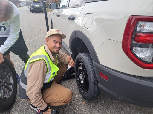 Flat tire change service in Jersey City NJ by Happy Road Services Flat tire change service in Jersey City NJ by Happy Road Services