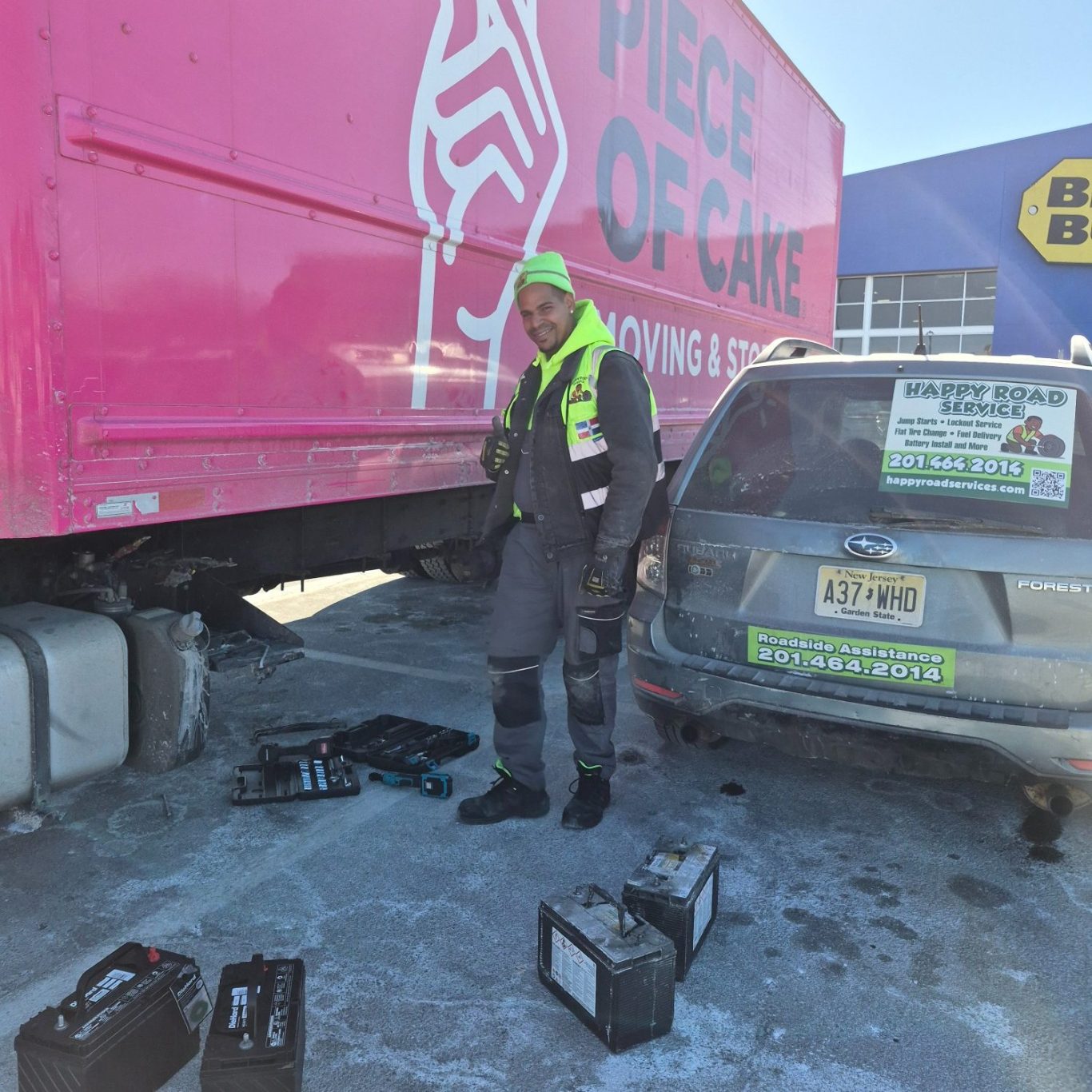 Jump start / Battery Change in jersey city NJ 24/7 Battery Change / Jump start In Jersey City, NJ . Hudson county Has 24/7 Mobile tire repair provided by happy road services